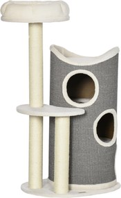 PawHut Mačací Stromček, 109 cm, Mačací Stromček s Škrabacou Rúrou, Lezecký Strom, Škrabací Stĺp s Mačacou Posteľou, Nábytok pre Mačky s Sisalovými Stĺ