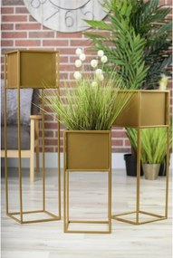 KOVOVÝ KVETINÁČ SO STOJANOM PLAIN 70X24 CM ZLATÁ