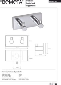 Bemeta Design BETA: Vešiak, so 2 háčikmi - 132405202