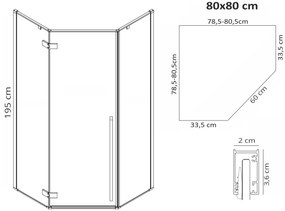Rea Diamond Black, päťuholníkový sprchový kút 80 x 80 cm, 6mm číre sklo, čierna matná, REA-K6900