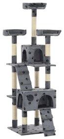 Škrabadlo pre mačky so sisalovými stĺpikmi, 170 cm sivé s potlačou labiek 170613