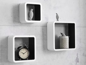 Súprava nástenných regálov (3 ks) Cubo, biela/čierna lesk%