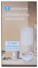 Aigostar - Stolová lampa so zásuvkami 1xE27/60W/230V biela