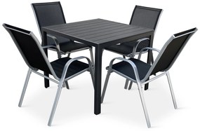Záhradný jedálenský set Viking M + 4x kovová stolička Ramada sivá