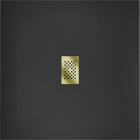 Mexen Hugo, štvorcová sprchová vanička SMC 100 x 100 cm, čierna, zlatá krytka, 42701010-G