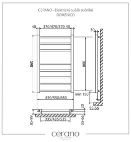 Cerano Domenico, elektrický sušiak uterákov 860x550 mm, 128W, čierna matná, CER-LIV-ER-8-55