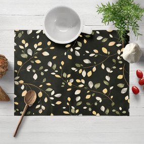 Biante Bavlnené prestieranie na stôl Sandra SA-722 Vetvičky s lístkami na tmavo zelenom 30x40 cm