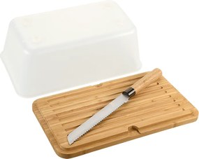 Kesper 2. akosť - Chlebník veľký, s bambusovým vekom a nožom 3v1 - transparentný