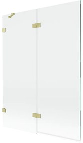 Mexen Lunar, 2-krídlová vaňová zástena ľavá 130 x 150 cm, číre sklo, zlatá matná, 897-130-100-55-00-L
