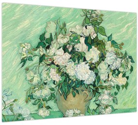 Sklenený obraz - Vincent van Gogh, Roses, reprodukcia (70x50 cm)