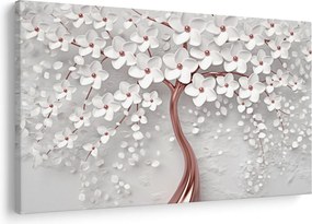 Obraz - Obraz bieleho stromu s kvetinami, rosegold (90x60 cm)