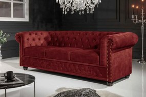 Dizajnová trojsedačka Chesterfield 205 cm červený zamat