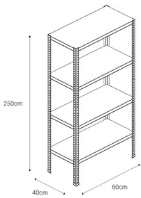 Skrutkový kovový regál 250x60x40cm, 4 police