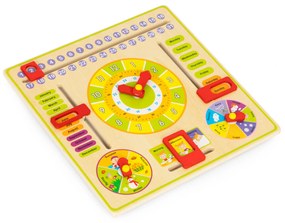 Drevená edukatívna manipulačná tabuľa, kalendár s hodinami, ECOTOYS