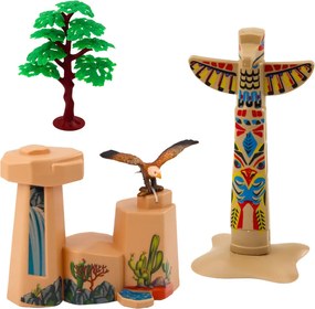 LEAN Toys Sada figúrok indiánska dedina indiáni kanoe totem