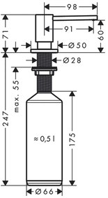 Hansgrohe Hansgrohe, zápustný dávkovač umývacích prostriedkov, vzhľad nerezu, HAN-40438800