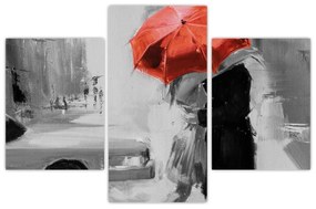 Obraz - Zamilovaný pár pod dáždnikom, červený (90x60 cm)