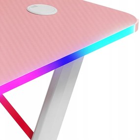 Ružový herný PC stôl s RGB LED osvetlením Šírka: 140 cm
