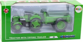 LEAN Toys Kovový poľnohospodársky traktor s prívesom, zelený 1:18