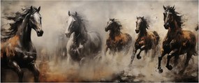 Obraz - Olejomaľba koní (120x50 cm)
