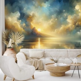 Samolepiaca tapeta zlaté slnko nad modrou hladinou