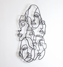 Nástenná kovová dekorácia Tvár Líniové umenie čierna