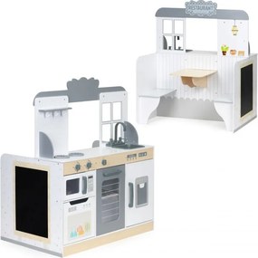 Drevená kuchynka pre deti so stolikom a stoličkami v štýle reštaurácie