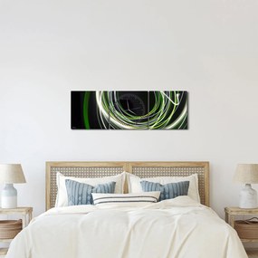 Obraz zelených čiar (s hodinami) (90x30 cm)