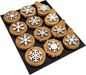 AMADEA Drevené ozdoby z masívu s vločkou, 12 ks - MIX druhov v sáčku, 3 cm