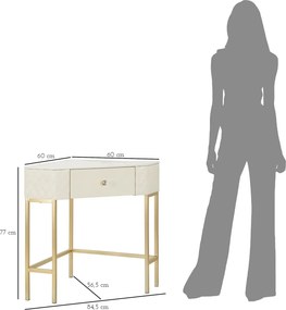 Rohový konzolový stolík Sharon 60 cm ekokoža krémový/zlatý