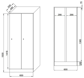 Šatníková skrinka s lavičkou, 2 oddiely, 1875 x 600 x 500/800 mm, zámok s čítačkou RFID kariet, zelené dvere
