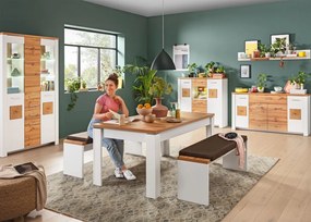 Široká vitrína s osvetlením Matera,starý dub/biela