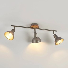Lindby Nesrin stropná lampa, drevený kotúč, 3-pl.