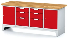 Alfa 3 Dielenský stôl MECHANIC I, 2 skrinky a 2x 3 zásuvkový box na náradie, 6 zásuviek, 2000x685x880 mm, červené dvere