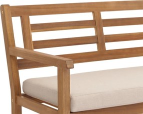 Záhradná lavička HWC-N47, 82x145x59 cm, akáciové drevo - krémovo-béžový vankúš