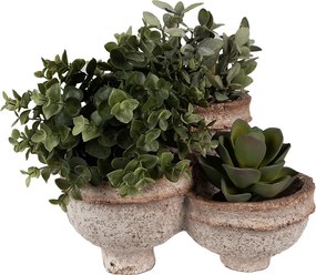 Béžová antik dekorácia tri spojené kvetináče - 27*29*17 cm