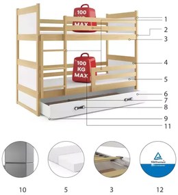 Poschodová detská posteľ RICO NATURAL 90x200 cm