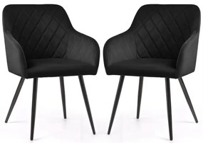 Sada dvoch jedálenských stoličiek VELTO zamatové, čierne / čierne nohy (2 ks)