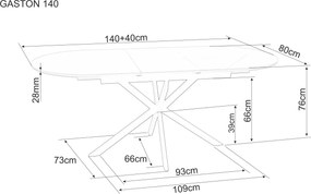 Jedálenský rozkladací stôl Gaston 140/180 cm keramika sivý mramor/čierny