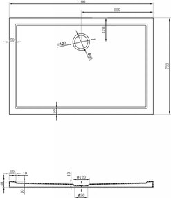 Mexen Flow, obdĺžniková sprchová vanička slim 110 x 70 cm, čierna matná, 46R707011