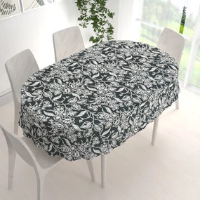 Biante Dekoračný oválny obrus PML-105 Biele kvety na čiernom 50x100 cm