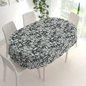 Biante Dekoračný oválny obrus PML-105 Biele kvety na čiernom 120x180 cm