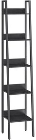 Rebríková polica, 5-úrovňový úzky regál, čierny