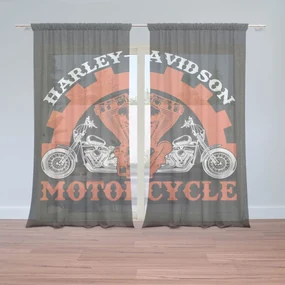 Sablio Záclony Harley-Davidson motor Čierne pozadie: 2ks 150x250cm