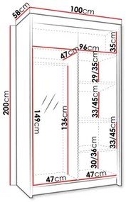 Šatníková skriňa s posuvnými dverami Monata III 100 (čierna + biela + zlatá) (so zrkadlom). Vlastná spoľahlivá doprava až k Vám domov. 1105745