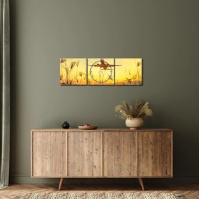 Obraz vzlietajúceho lietadla (s hodinami) (90x30 cm)