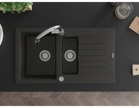 Mexen Matias, 1,5-komorový granitový drez 900x505x200 mm a drezová batéria Elia, čierna-zlatá metalíza, 6502-75-670101-00