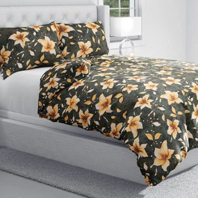 Biante Bavlnené posteľné obliečky Sandra SA-736 Hnedooranžové kvety vanilky na tmavo zelenom Jednolôžko 140x200 a 70x90 cm