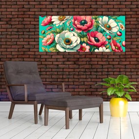 Obraz - Kvety na modrom pozadí (120x50 cm)