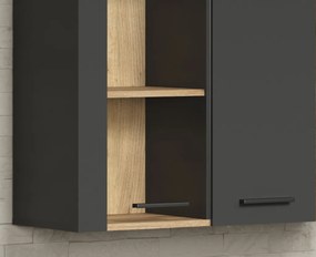 Závesná vitrína na stenu Esteban, antracit/dub evoke
